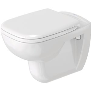 Toilette monobloc à 1 chasse murale D-Code Duravit en blanc 21,5 po H, siège en sus