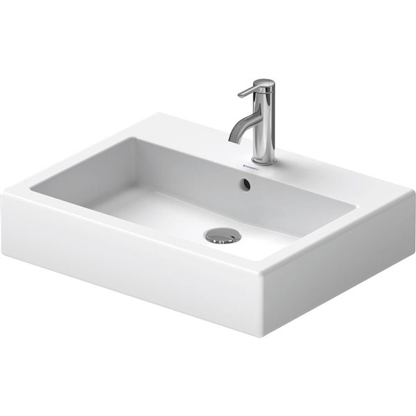 Lavabo rectangulaire mural Vero Duravit en porcelaine blanche 23,63 po avec trop-plein et WonderGliss