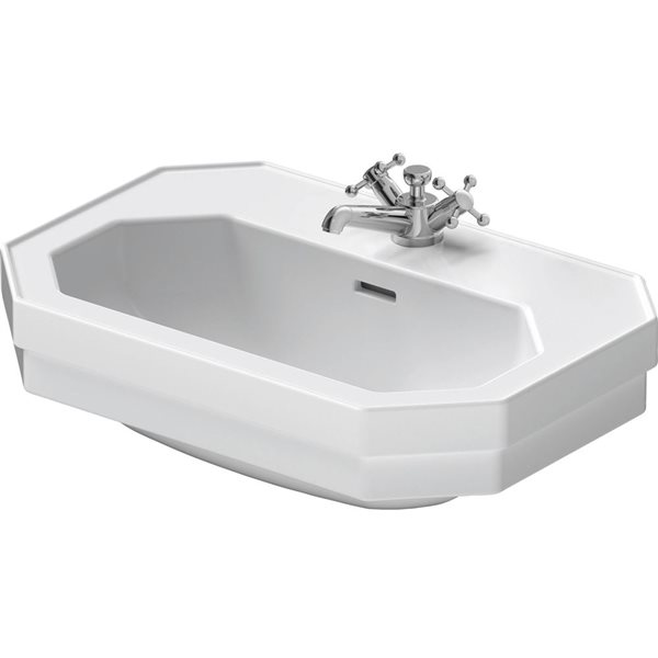 Duravit 1930 Series White Vitreous China Wall-Mount Octagon Bathroom Sink w/ Overflow - 26.13 L ...