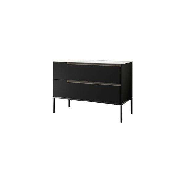 Agua Canada Ines 48-in Matte Black Wood Veneer 2-Drawer Freestanding Vanity w/ White Solid Surface and Single Sink