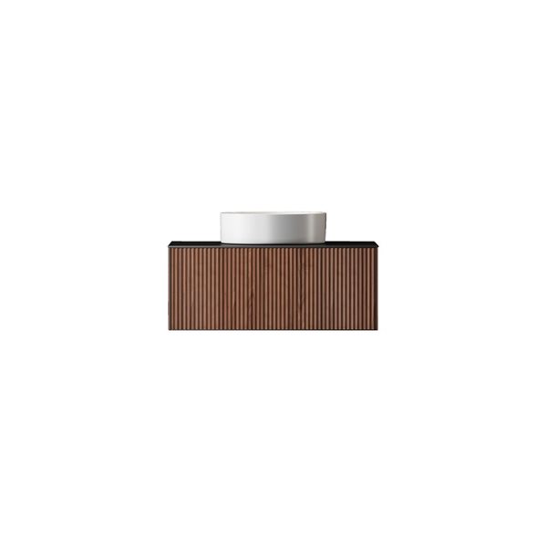 Agua Canada Ingrid 30-in Brown Corrugated Wood Veneer 1-Drawer Wall-Mount Vanity w/ Dark Grey Metal Surface