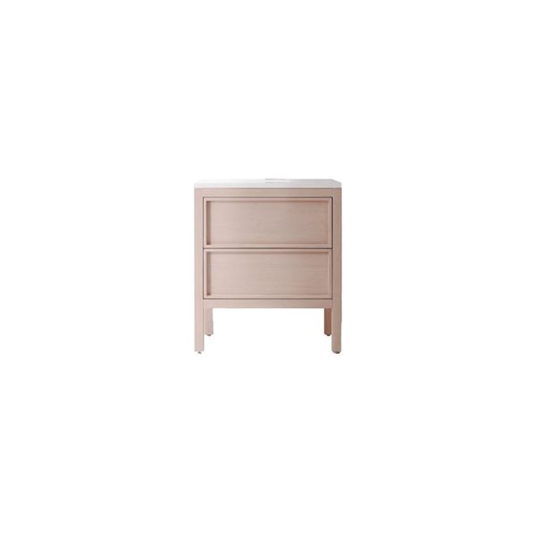 Agua Canada Irene 30-in Bleach Oak Wood Veneer 2-Drawer Freestanding Vanity w/ White Solid Surface and Single Sink