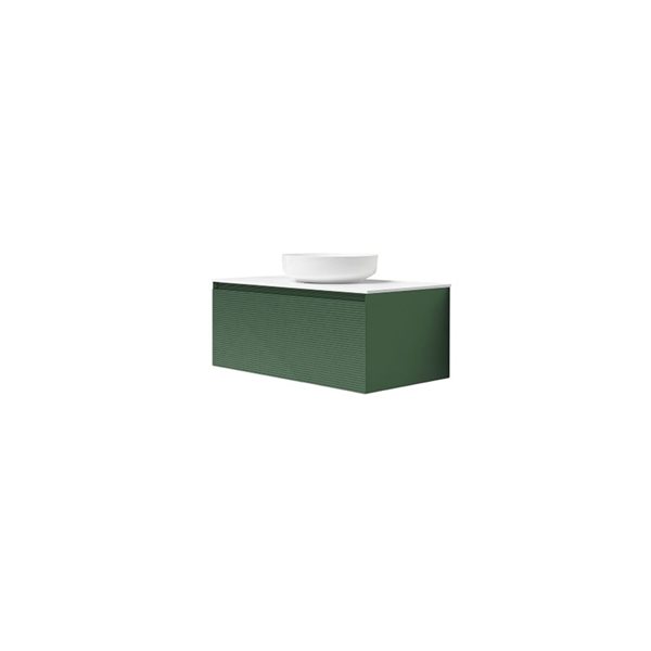 Agua Canada Imelda 36-in Green Wood Veneer 1-Drawer Wall-Mount Vanity w/ White Solid Surface Countertop