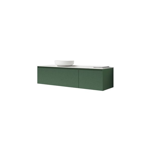 Agua Canada Imelda 48-in Green Wood Veneer 2-Drawer Wall-Mount Vanity w/ White Solid Surface Countertop