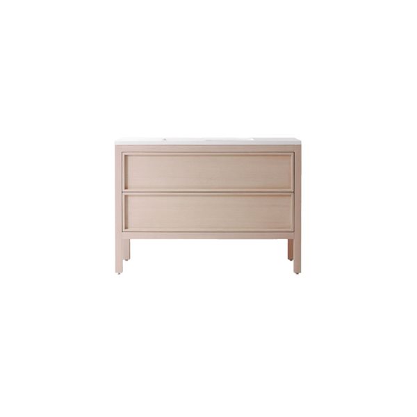 Agua Canada Irene 48-in Bleach Oak Wood Veneer 2-Drawer Freestanding Vanity w/ White Solid Surface and Single Sink