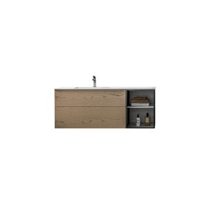 Agua Canada Ida 48-in Oak and Black 2-Drawer Wall-Mount Vanity w/ White Solid Surface Countertop and Single Sink