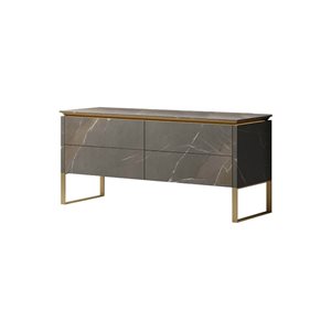 Agua Canada Iseult 72-in Grey Marble Look/Gold Metal 4-Drawer Freestanding Vanity w/ Laminate Countertop and LED Light