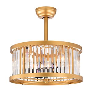 Home Accessories Jakob 19-in 4-Light Gold Metal Ceiling Fan w/ Crystal Drum Shade and Remote