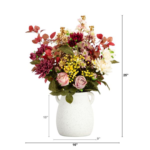 Nearly Natural 25-in Mixed Flower Arrangement in Ceramic Vase