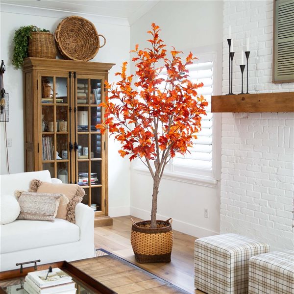 Nearly Natural 8-ft Autumn Oak Artificial Tree