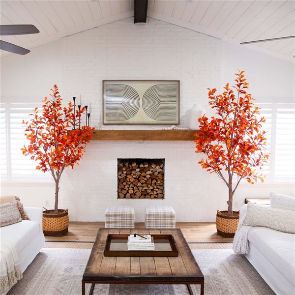 Nearly Natural 8-ft Autumn Oak Artificial Tree