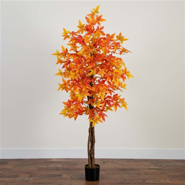 Nearly Natural 6-ft Autumn Deluxe Maple Artificial Tree