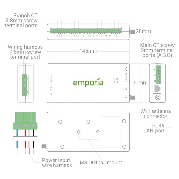 Emporia Vue 8 Sensors Energy Monitor Gen 3 - 3-Phase System