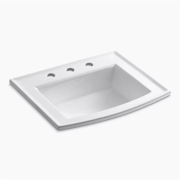 Lavabo de salle de bain blanc Archer de KOHLER à encastrer rectangle de 22 3/4 po, trous évasés