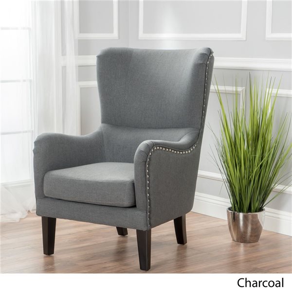 Cape Crack Grey Wood Contemporary Hi-Back Studded Arm Chair