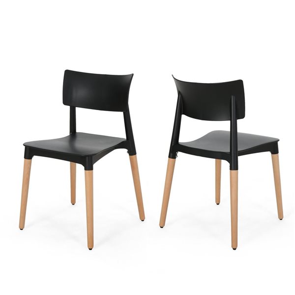 Cape Crack Black Wood Frame Black Plastic Formal Contemporary/Modern Dining Side Chair Plastic Dining Chairs - Set of 2