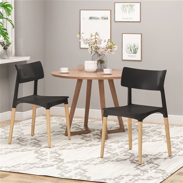 Cape Crack Black Wood Frame Black Plastic Formal Contemporary/Modern Dining Side Chair Plastic Dining Chairs - Set of 2