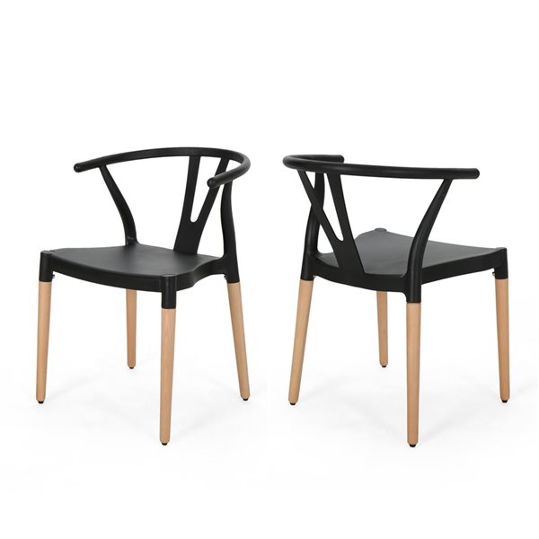 Cape Crack Black Beechwood Frame Black Formal Contemporary/Modern Dining Side Chair Plastic Dining Chairs - Set of 2