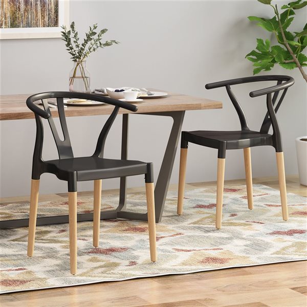 Cape Crack Black Beechwood Frame Black Formal Contemporary/Modern Dining Side Chair Plastic Dining Chairs - Set of 2