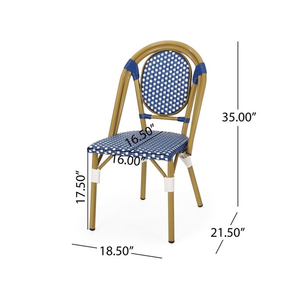 Cape Crack White/Blue Rattan Transitional French Bistro Chairs - Set of 2