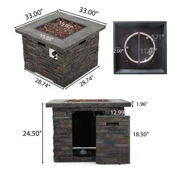 Cape Crack 33-in Liquid propane Stone Grey Concrete Square Fire pit - 40000 BTUs