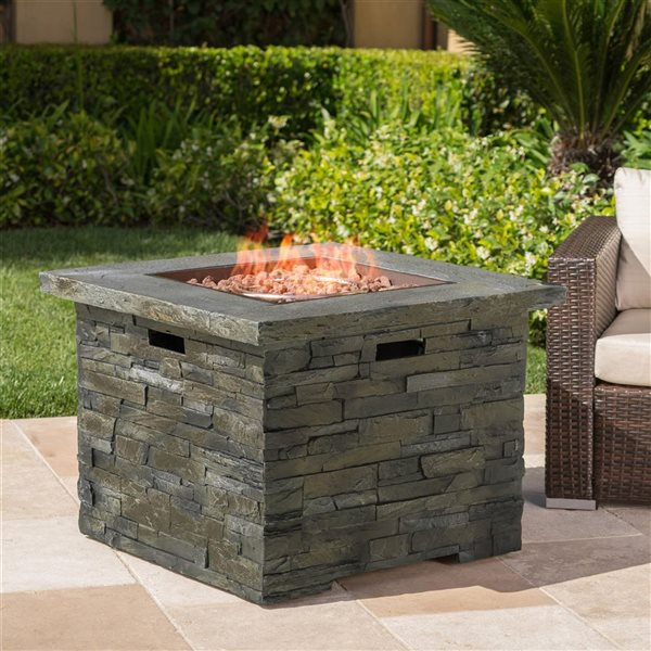 Cape Crack 33-in Liquid propane Stone Grey Concrete Square Fire pit - 40000 BTUs