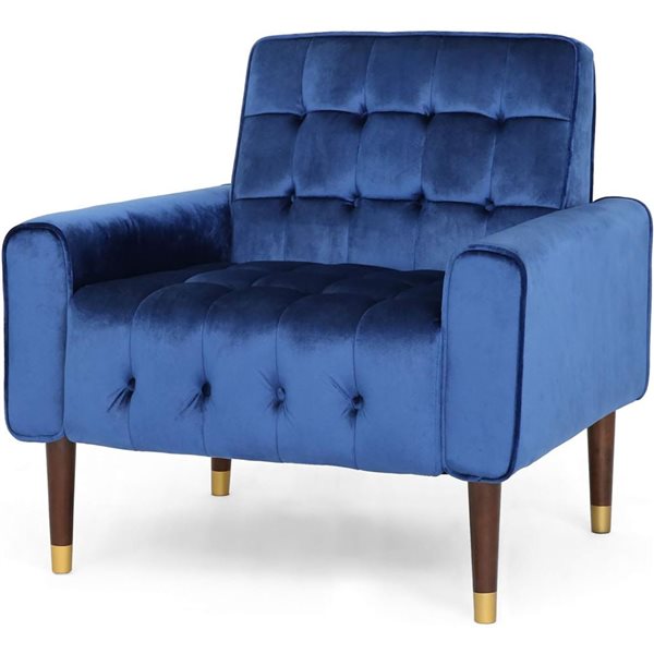 Cape Crack Blue Wood Contemporary Mirod Comfy Arm Chair with Tufted Back