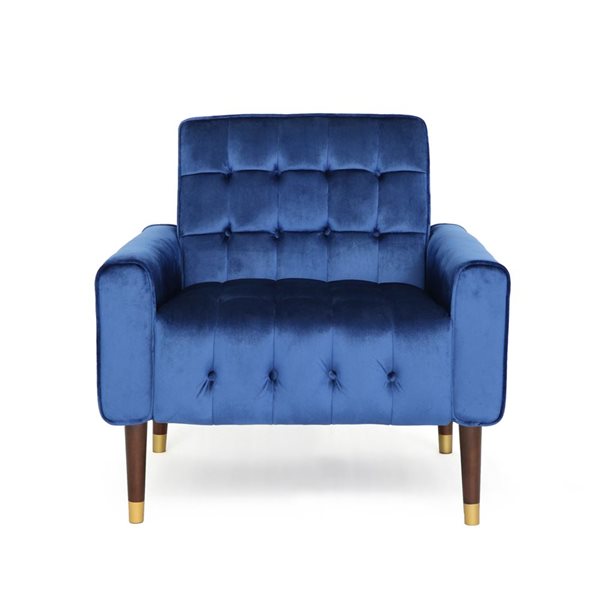 Cape Crack Blue Wood Contemporary Mirod Comfy Arm Chair with Tufted Back