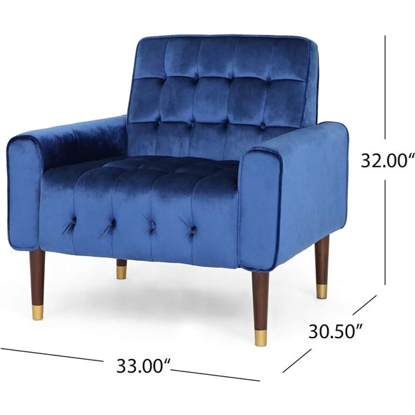 Cape Crack Blue Wood Contemporary Mirod Comfy Arm Chair with Tufted Back