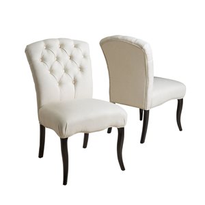 Cape Crack Wood Frame Black and White Linen Casual Contemporary/Modern Dining Side Chairs - Set of 2