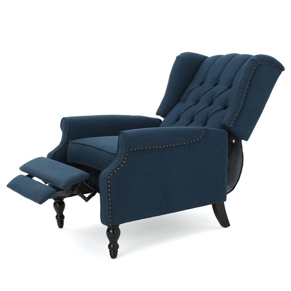 Cape Crack Dark Blue Wood Transitional Tufted Fabric Arm Chair Recliner