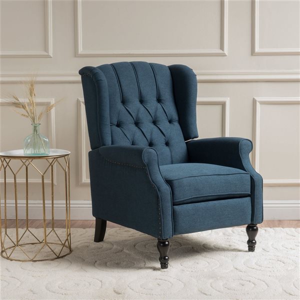 Cape Crack Dark Blue Wood Transitional Tufted Fabric Arm Chair Recliner