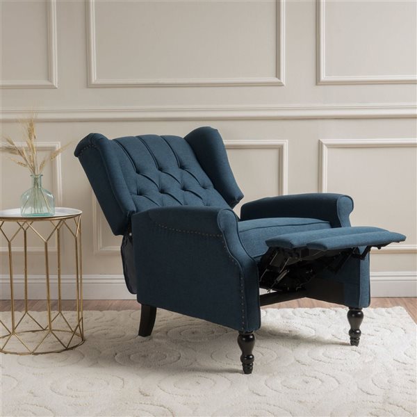 Cape Crack Dark Blue Wood Transitional Tufted Fabric Arm Chair Recliner