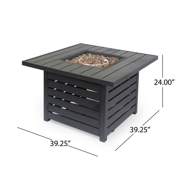 Cape Crack Liquid propane Black Iron Square Fire pit - 50000 BTUs