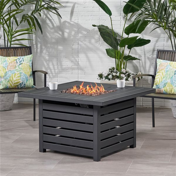 Cape Crack Liquid propane Black Iron Square Fire pit - 50000 BTUs