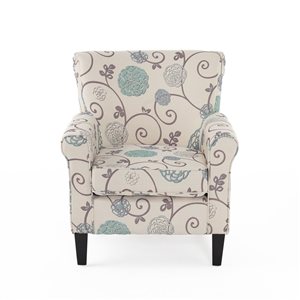 Cape Crack Jasmine White/Blue Wood Frame Traditional Club Chair