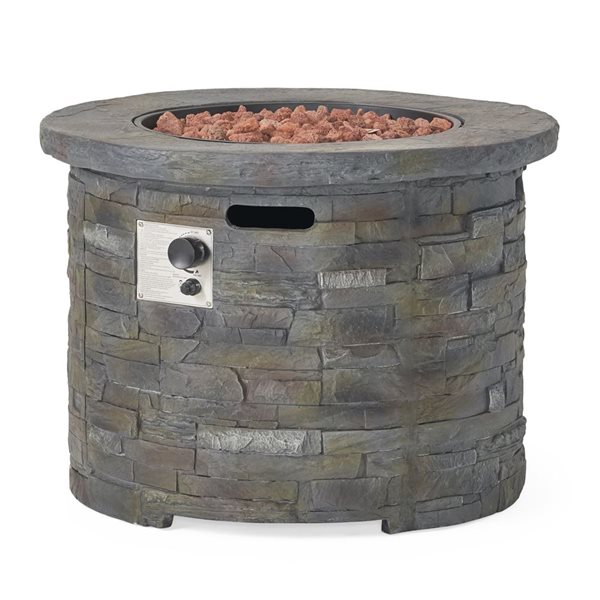 Cape Crack Liquid propane Stone Grey Concrete Round Fire pit - 40000 BTUs