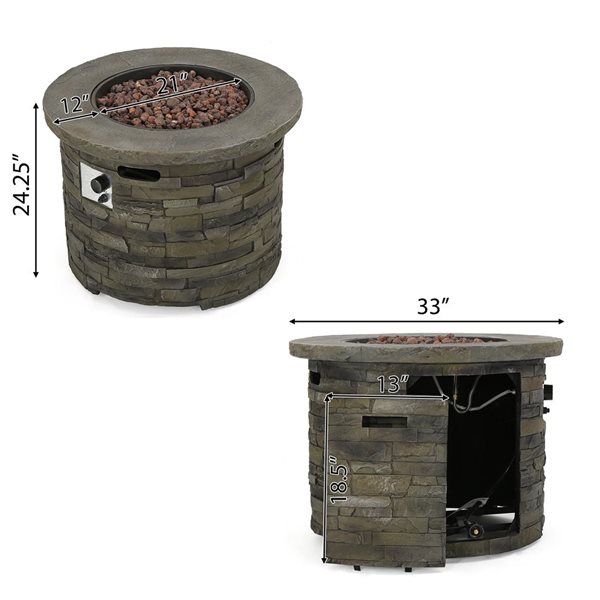 Cape Crack Liquid propane Stone Grey Concrete Round Fire pit - 40000 BTUs