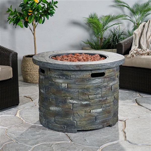 Cape Crack Liquid propane Stone Grey Concrete Round Fire pit - 40000 BTUs