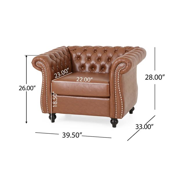 Cape Crack Brown Wood Traditional Comfy Arm Chair with Tufted Back