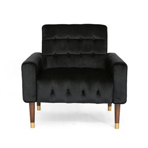 Cape Crack Mirod Black Wood Frame Transitional Comfy Arm Chair with Tufted Back