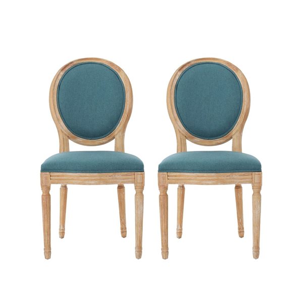 Cape Crack Weathered Wood Frame Teal Polyester Casual Traditional Dining Side Chairs - Set of 2