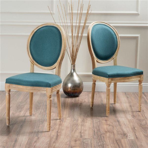 Cape Crack Weathered Wood Frame Teal Polyester Casual Traditional Dining Side Chairs - Set of 2