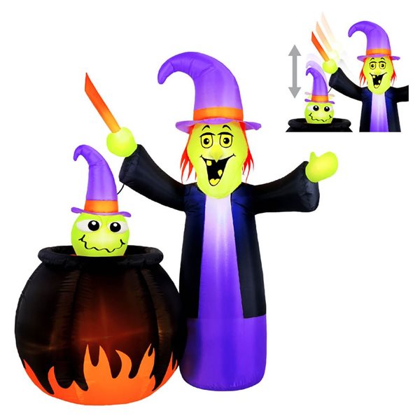 Occasions 5 H x 3.9-ft W Animated Witch with Cauldron Halloween Inflatable