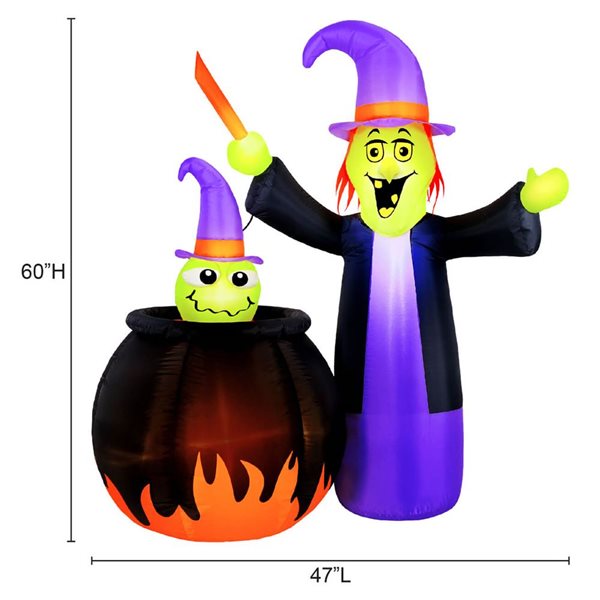 Occasions 5 H x 3.9-ft W Animated Witch with Cauldron Halloween Inflatable