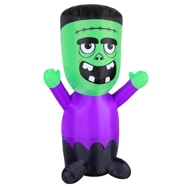 Bébé monstre Frankenstein gonflable d'Halloween par Occasions 5 h. x 3 pi l. vert et mauve