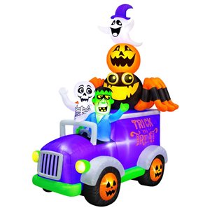 Occasions 5.75 W x 8 L x 10.5-ft H Truck w/ Skeleton, Frankenstein, Spider, Pumpkin and Ghost Halloween Inflatable