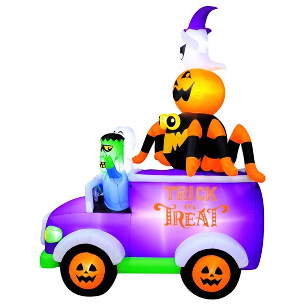 Occasions 5.75 W x 8 L x 10.5-ft H Truck w/ Skeleton, Frankenstein, Spider, Pumpkin and Ghost Halloween Inflatable