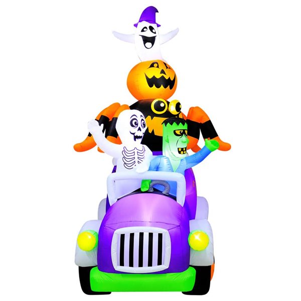 Occasions 5.75 W x 8 L x 10.5-ft H Truck w/ Skeleton, Frankenstein, Spider, Pumpkin and Ghost Halloween Inflatable