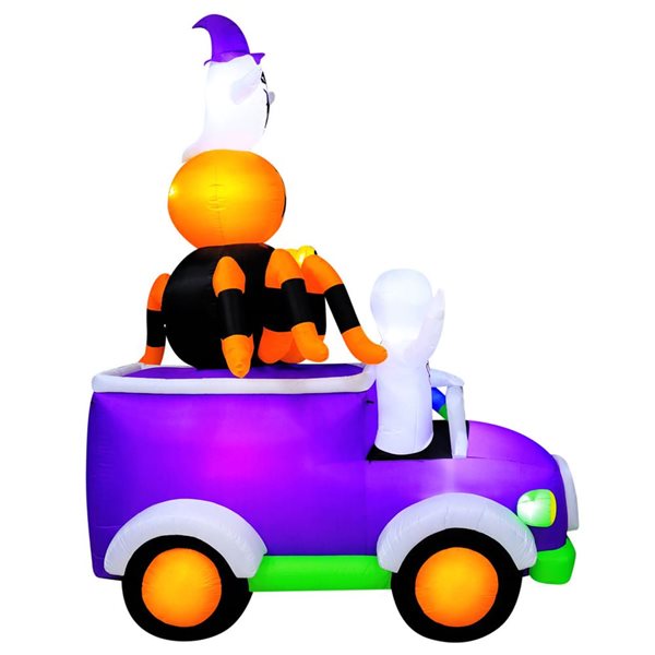 Occasions 5.75 W x 8 L x 10.5-ft H Truck w/ Skeleton, Frankenstein, Spider, Pumpkin and Ghost Halloween Inflatable